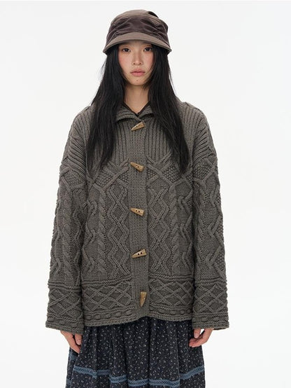 NAPSNAPS Horn Button Knit Thickened Collared Women&
