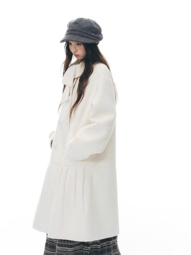 NAPSNAPS Ivory Bow Double Breasted Cowl Collar Padded Women&
