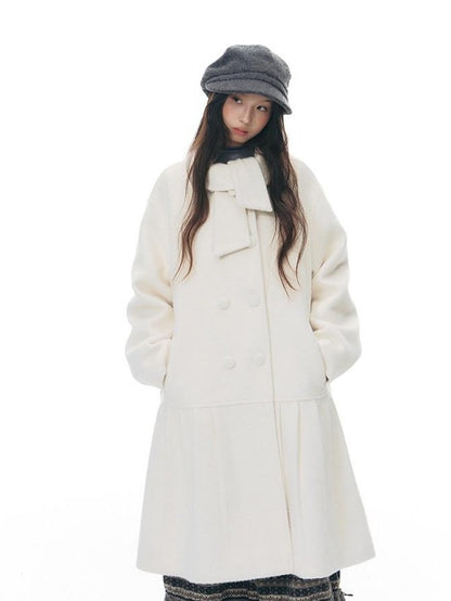 NAPSNAPS Ivory Bow Double Breasted Cowl Collar Padded Women&