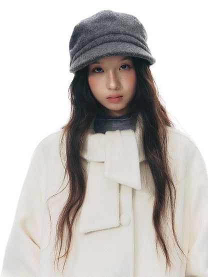 NAPSNAPS Ivory Bow Double Breasted Cowl Collar Padded Women&