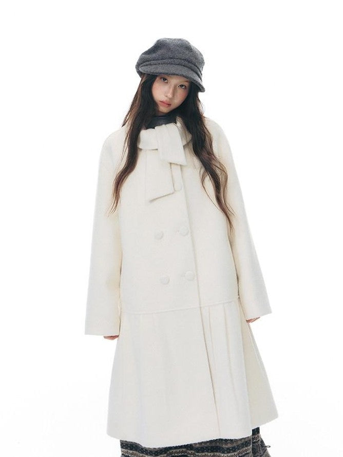 NAPSNAPS Ivory Bow Double Breasted Cowl Collar Padded Women&