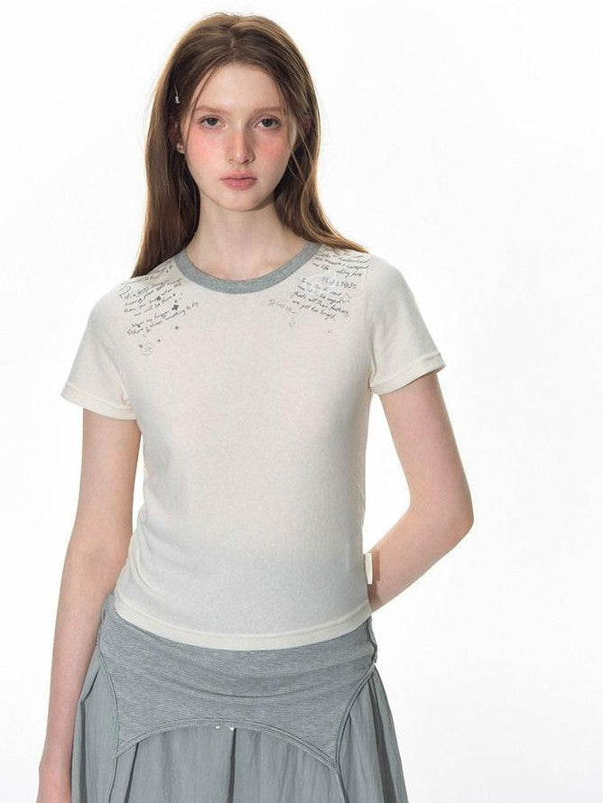 NAPSNAPS Ivory Gray Applique Print Contrast Shoulder Women&