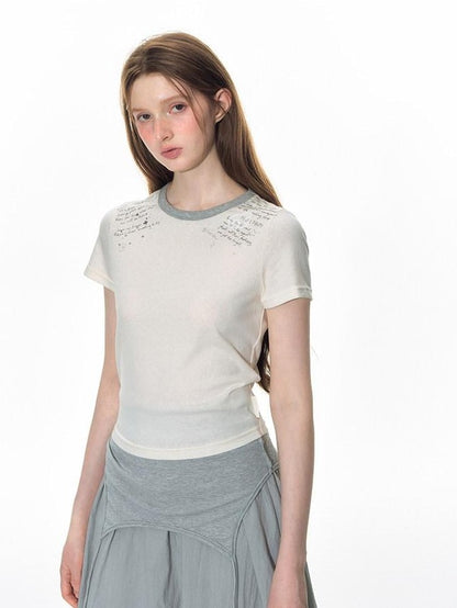 NAPSNAPS Ivory Gray Applique Print Contrast Shoulder Women&