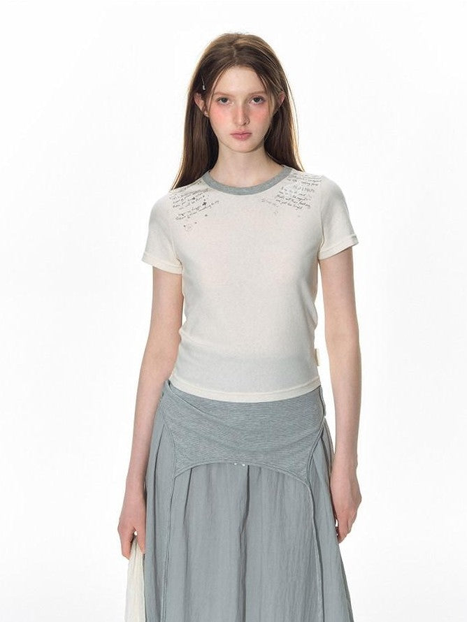 NAPSNAPS Ivory Gray Applique Print Contrast Shoulder Women&