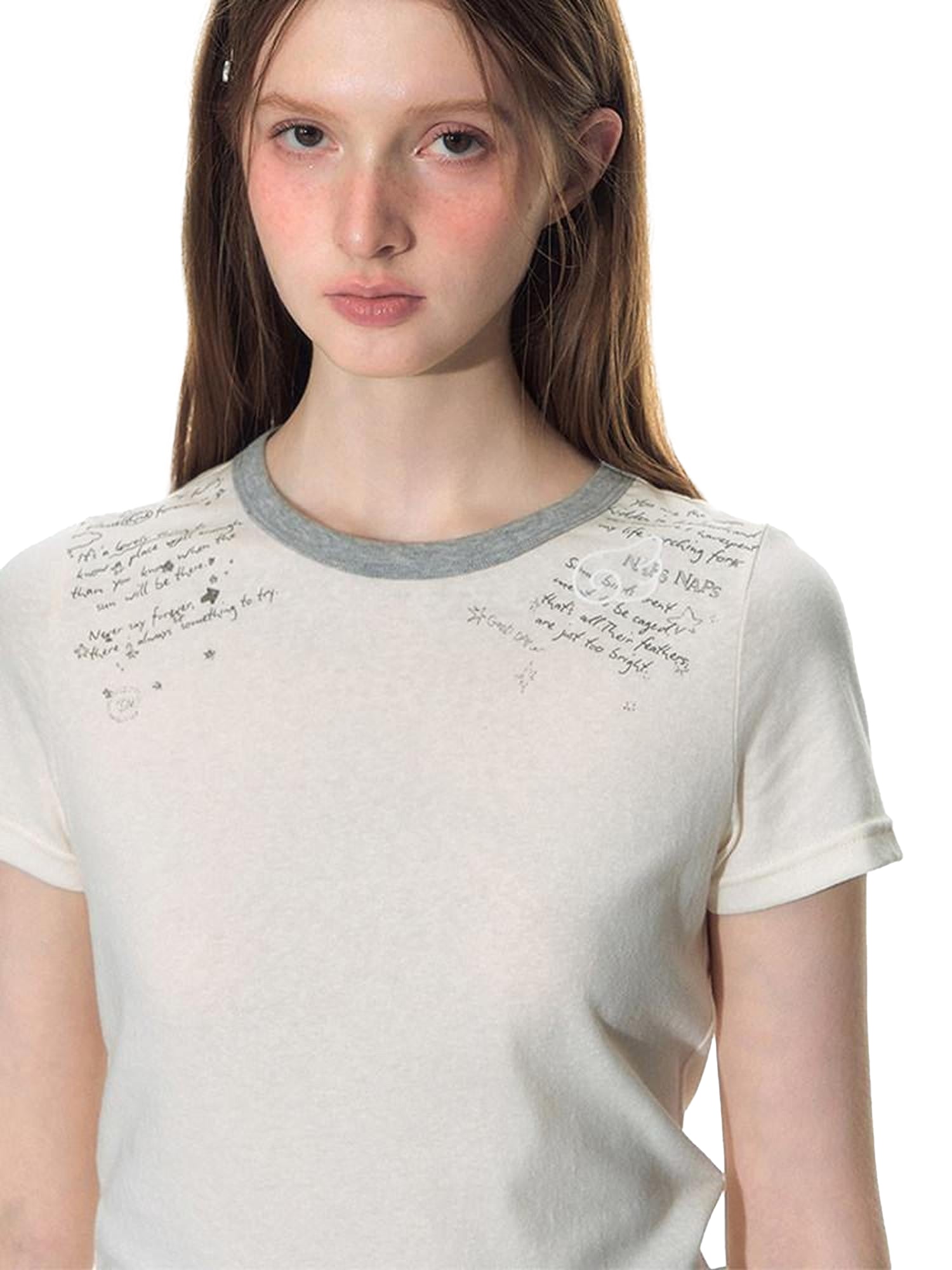 NAPSNAPS Ivory Gray Applique Print Contrast Shoulder Women&