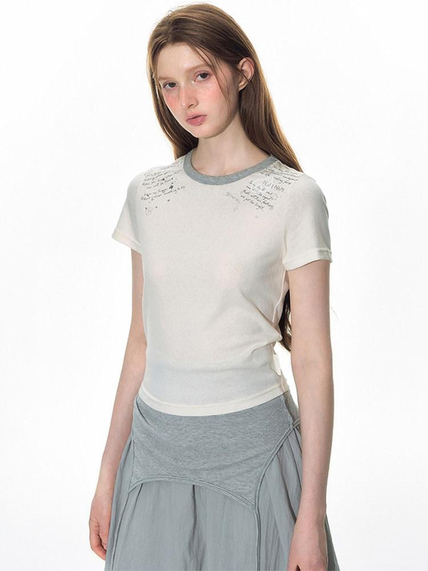 NAPSNAPS Ivory Gray Applique Print Contrast Shoulder Women&