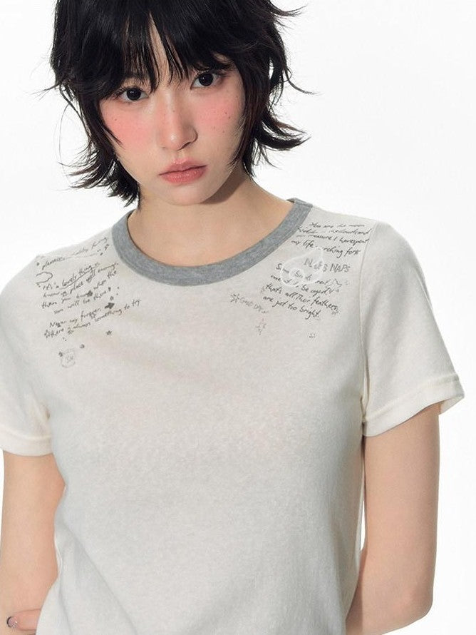 NAPSNAPS Ivory Gray Applique Print Contrast Shoulder Women&