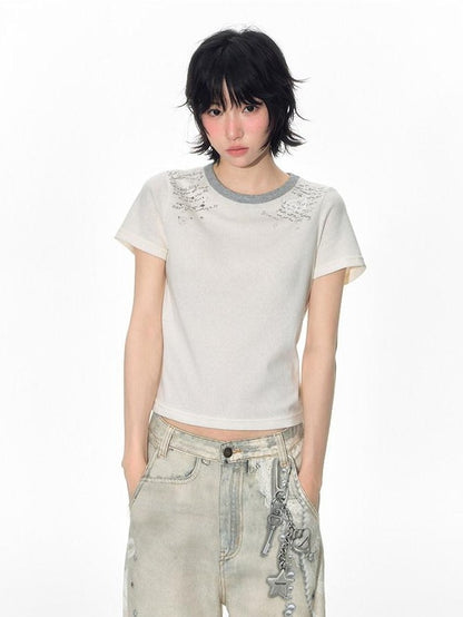 NAPSNAPS Ivory Gray Applique Print Contrast Shoulder Women&