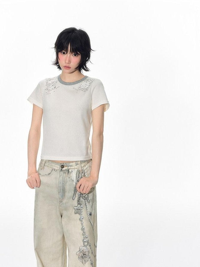 NAPSNAPS Ivory Gray Applique Print Contrast Shoulder Women&