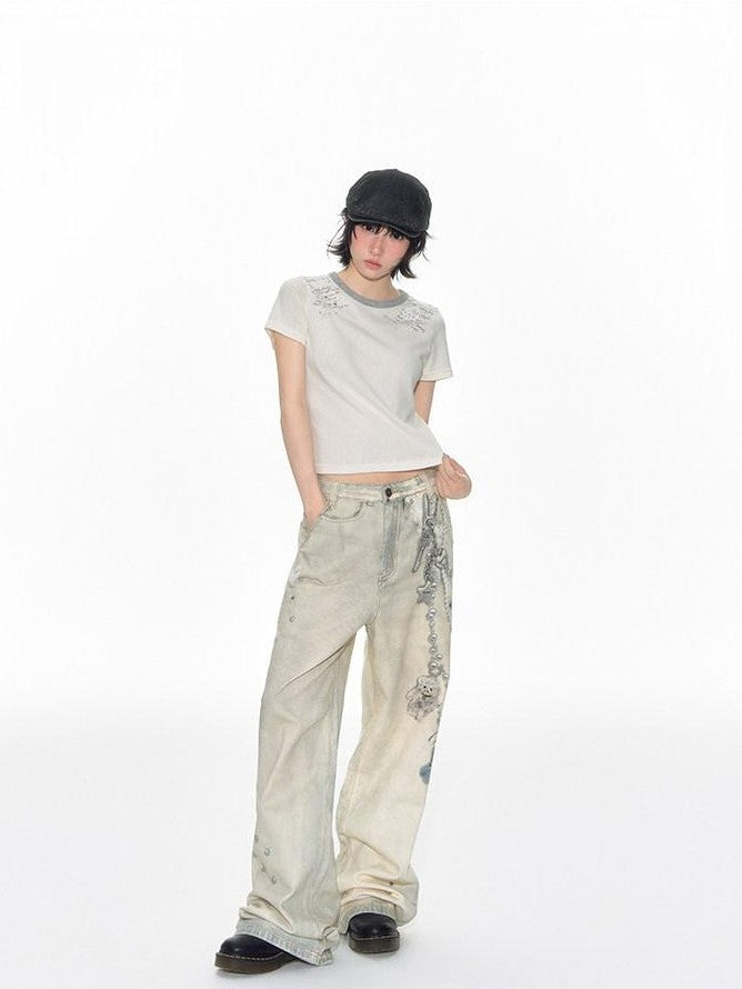 NAPSNAPS Ivory Gray Applique Print Contrast Shoulder Women&