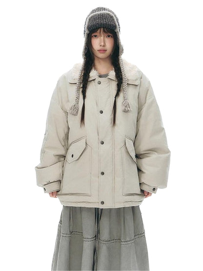 NAPSNAPS Khaki Large Pocket Fur Collar Workwear Women&