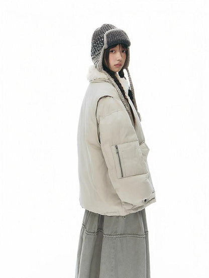 NAPSNAPS Khaki Large Pocket Fur Collar Workwear Women&