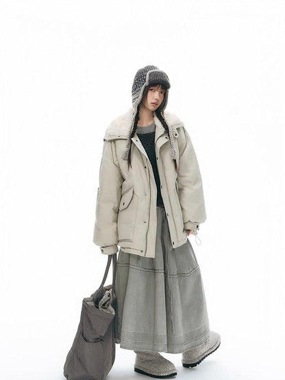 NAPSNAPS Khaki Large Pocket Fur Collar Workwear Women&