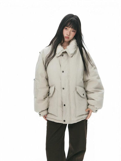NAPSNAPS Khaki Large Pocket Fur Collar Workwear Women&