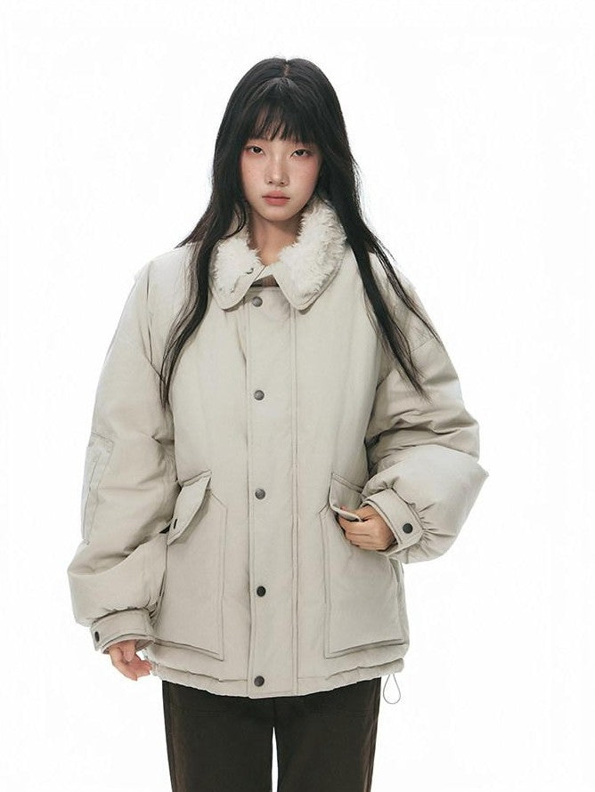 NAPSNAPS Khaki Large Pocket Fur Collar Workwear Women&