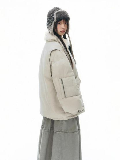 NAPSNAPS Khaki Large Pocket Fur Collar Workwear Women&