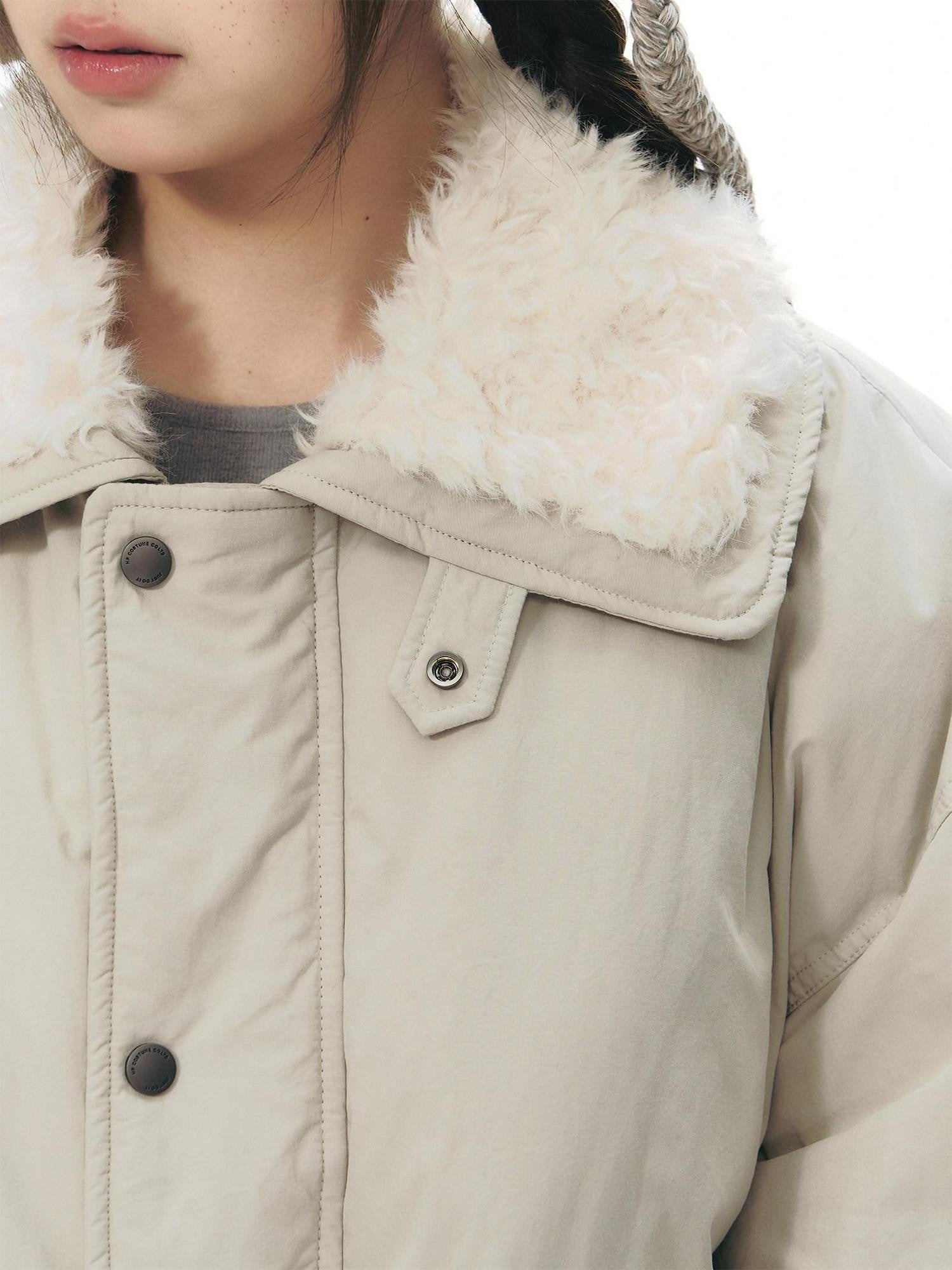 NAPSNAPS Khaki Large Pocket Fur Collar Workwear Women&