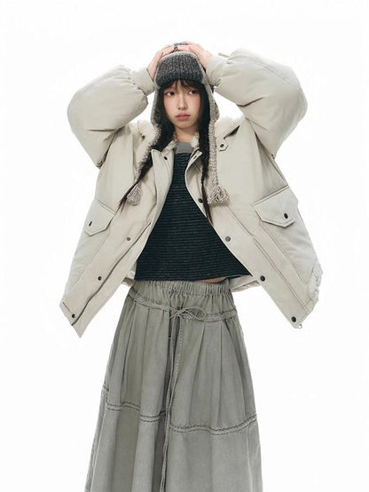 NAPSNAPS Khaki Large Pocket Fur Collar Workwear Women&