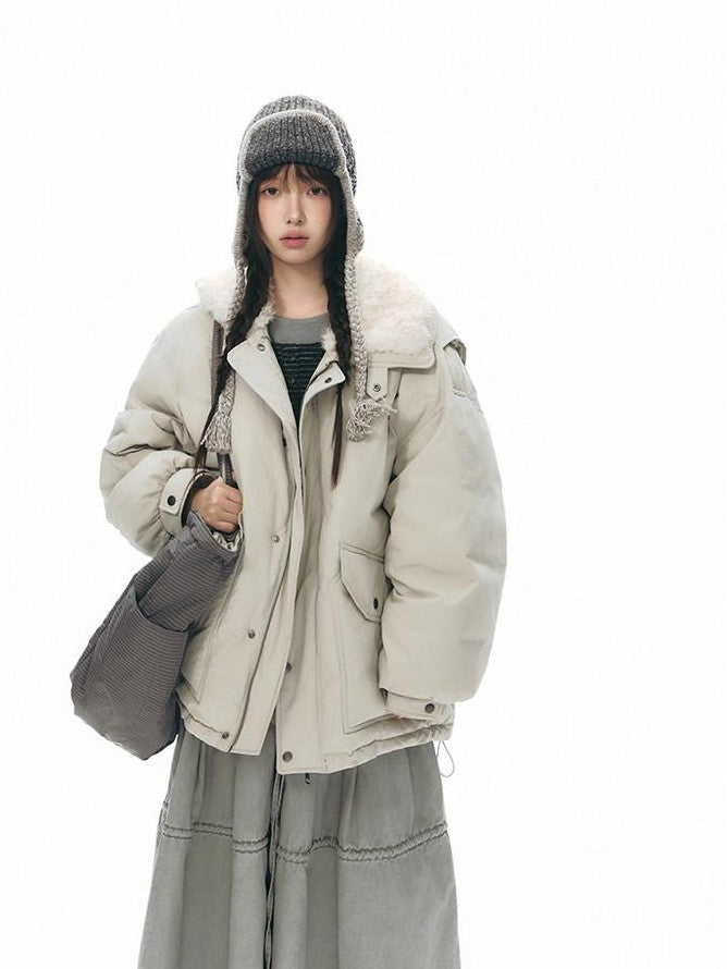 NAPSNAPS Khaki Large Pocket Fur Collar Workwear Women&