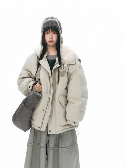 NAPSNAPS Khaki Large Pocket Fur Collar Workwear Women&