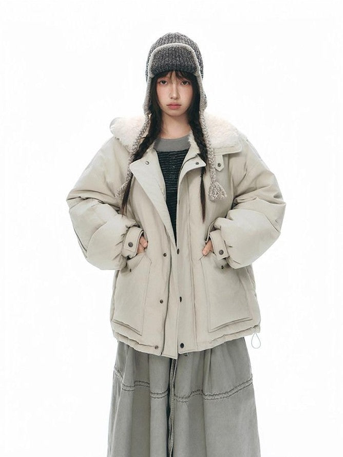 NAPSNAPS Khaki Large Pocket Fur Collar Workwear Women&