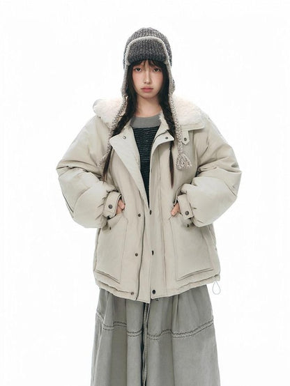NAPSNAPS Khaki Large Pocket Fur Collar Workwear Women&