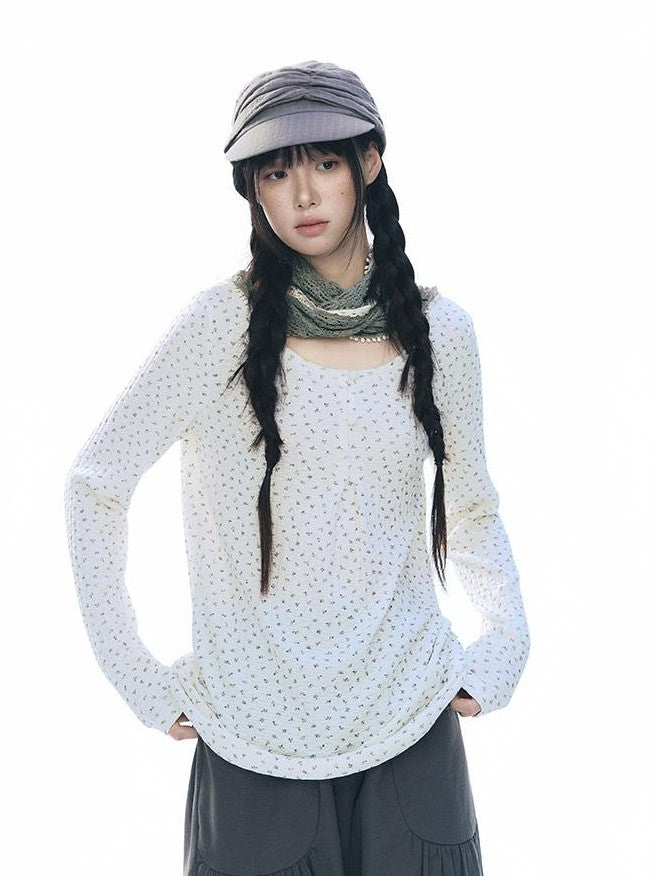 NAPSNAPS Knit Floral Print Round Neck Women&