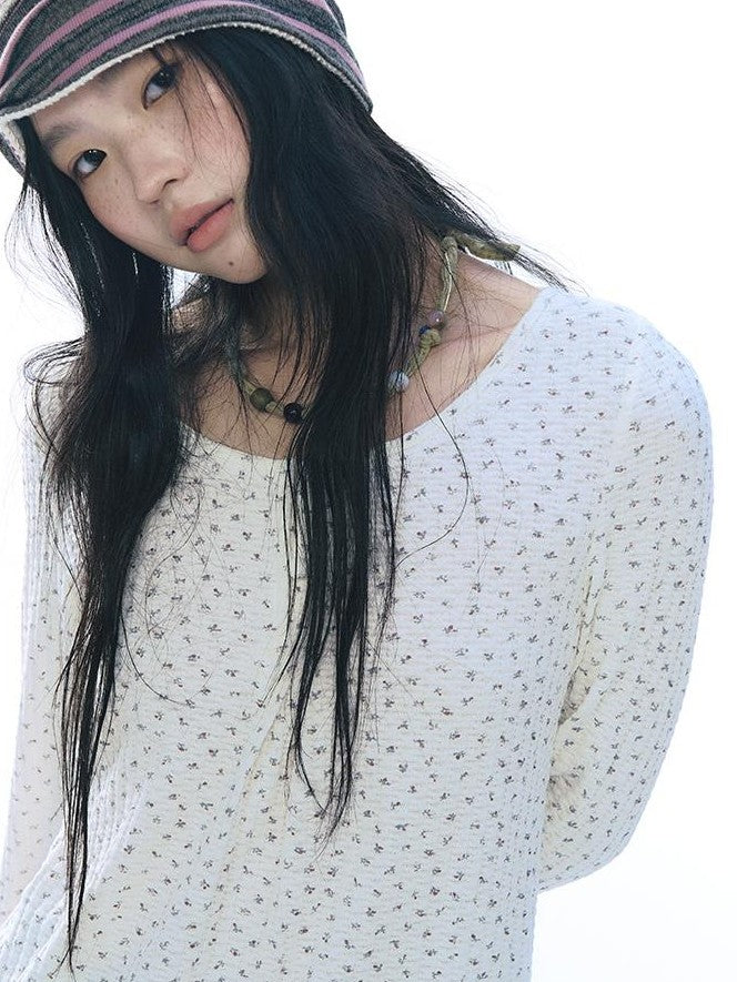 NAPSNAPS Knit Floral Print Round Neck Women&