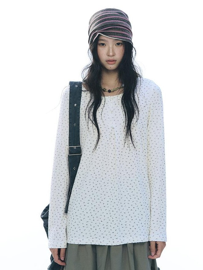 NAPSNAPS Knit Floral Print Round Neck Women&