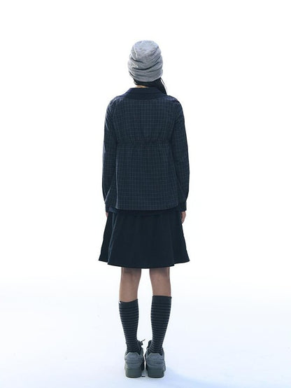 NAPSNAPS Knit Plaid Patchwork Faux Two Piece Doll Collar Women&