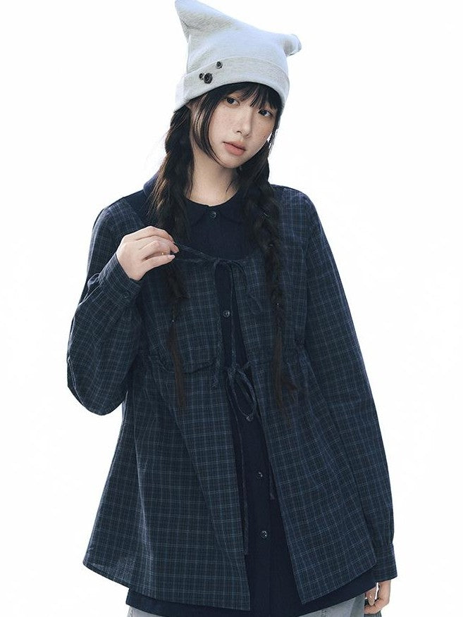NAPSNAPS Knit Plaid Patchwork Faux Two Piece Doll Collar Women&