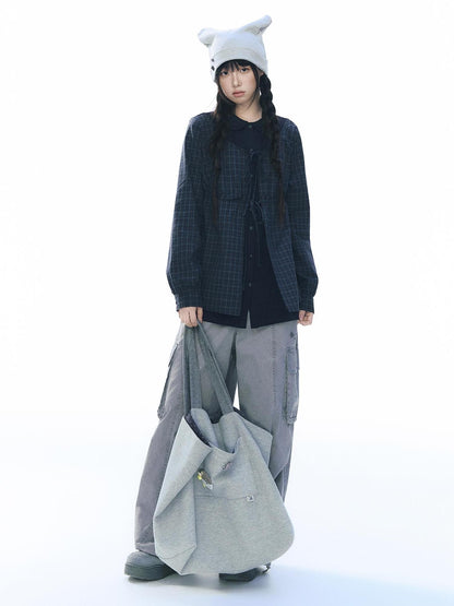 NAPSNAPS Knit Plaid Patchwork Faux Two Piece Doll Collar Women&