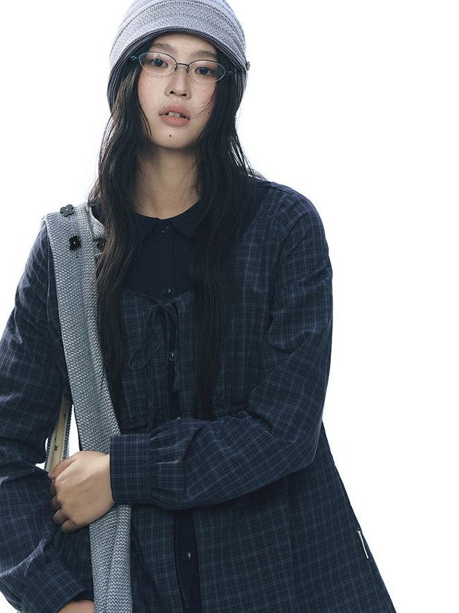 NAPSNAPS Knit Plaid Patchwork Faux Two Piece Doll Collar Women&
