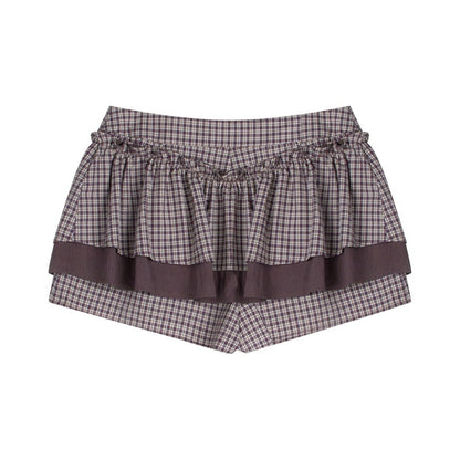 NAPSNAPS_Lace_Splice_Plaid_Double_Layer_A_Line_Shirred_Women&