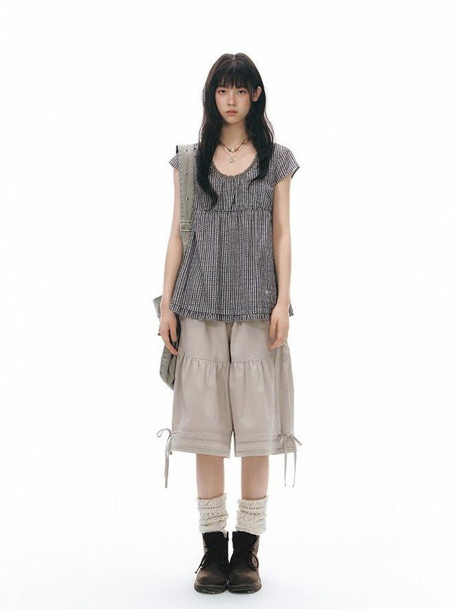 NAPSNAPS Lace Splice Ruffle Edge Embroidered Plaid Women&