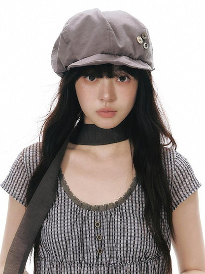 NAPSNAPS Lace Splice Ruffle Edge Embroidered Plaid Women&
