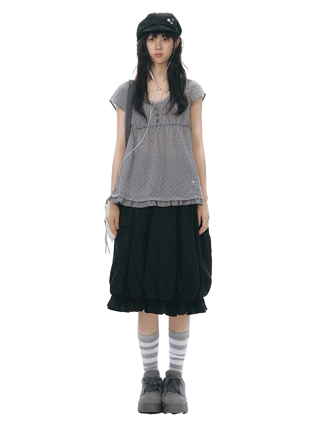 NAPSNAPS Lace Splice Ruffle Edge Embroidered Plaid Women&