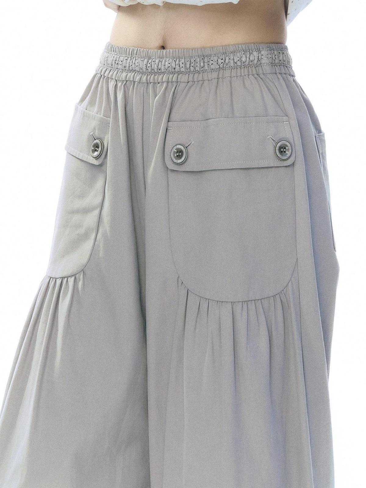 NAPSNAPS Lace Spliced Wide Leg Elastic Waist Cotton Women&