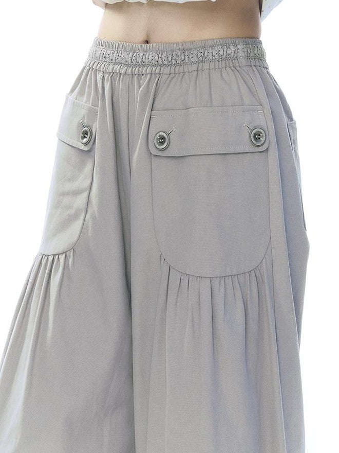 NAPSNAPS Lace Spliced Wide Leg Elastic Waist Cotton Women&