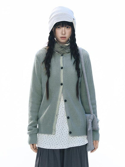 NAPSNAPS Lace Trim Cutout Knit Round Neck Women&