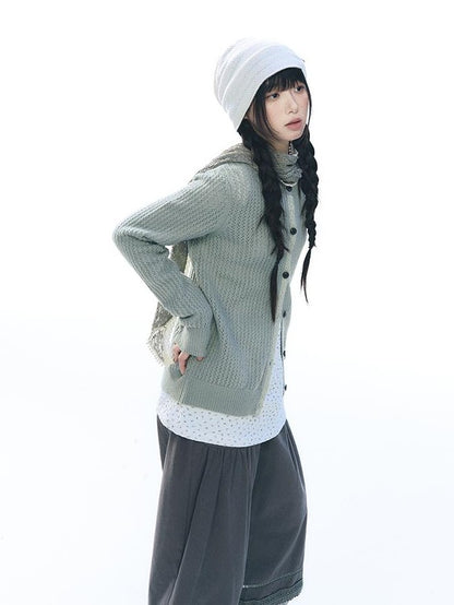 NAPSNAPS Lace Trim Cutout Knit Round Neck Women&
