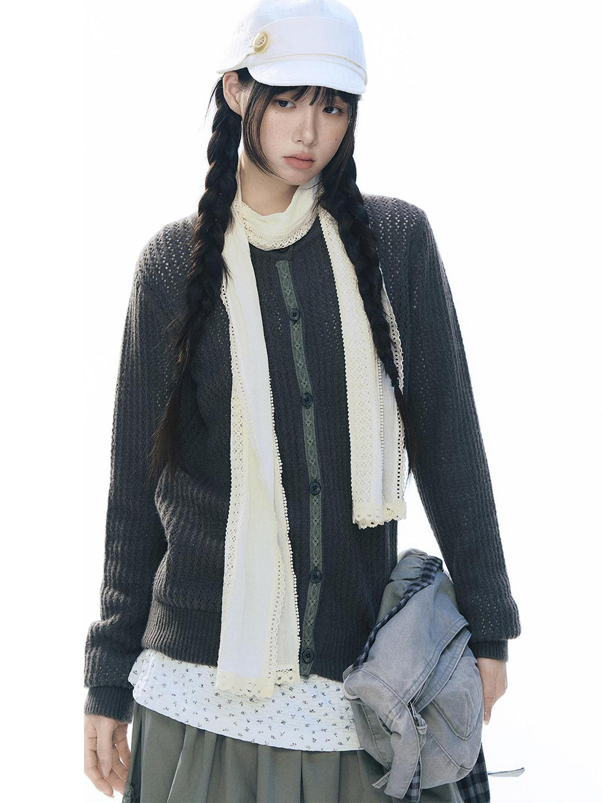 NAPSNAPS Lace Trim Cutout Knit Round Neck Women&