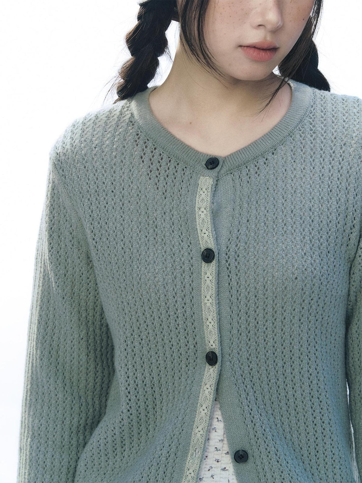 NAPSNAPS Lace Trim Cutout Knit Round Neck Women&