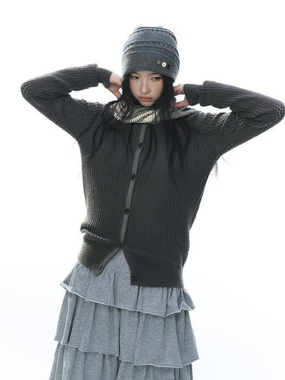 NAPSNAPS Lace Trim Cutout Knit Round Neck Women&
