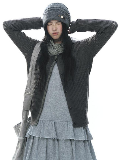 NAPSNAPS Lace Trim Cutout Knit Round Neck Women&