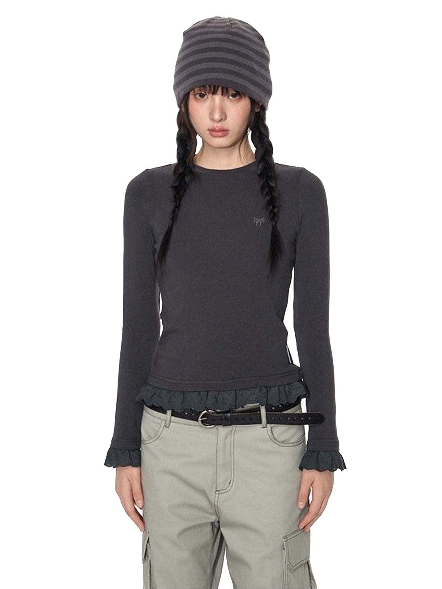 NAPSNAPS Lace Trim Embroidered Cross Women&
