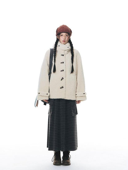 NAPSNAPS Lamb Fleece Hooded Toggle Detachable Oversized Women&