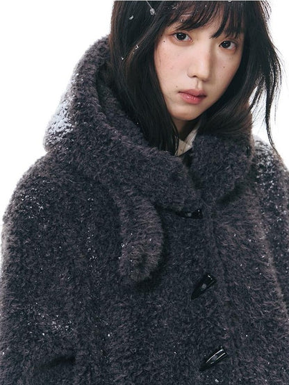 NAPSNAPS Lamb Fleece Hooded Toggle Detachable Oversized Women&