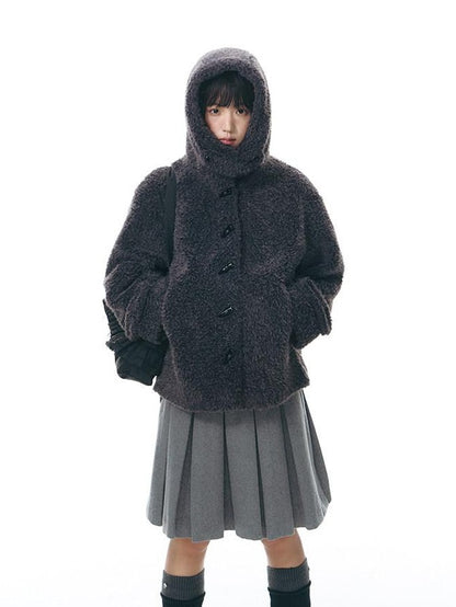 NAPSNAPS Lamb Fleece Hooded Toggle Detachable Oversized Women&