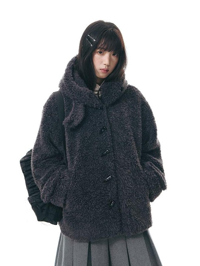NAPSNAPS Lamb Fleece Hooded Toggle Detachable Oversized Women&